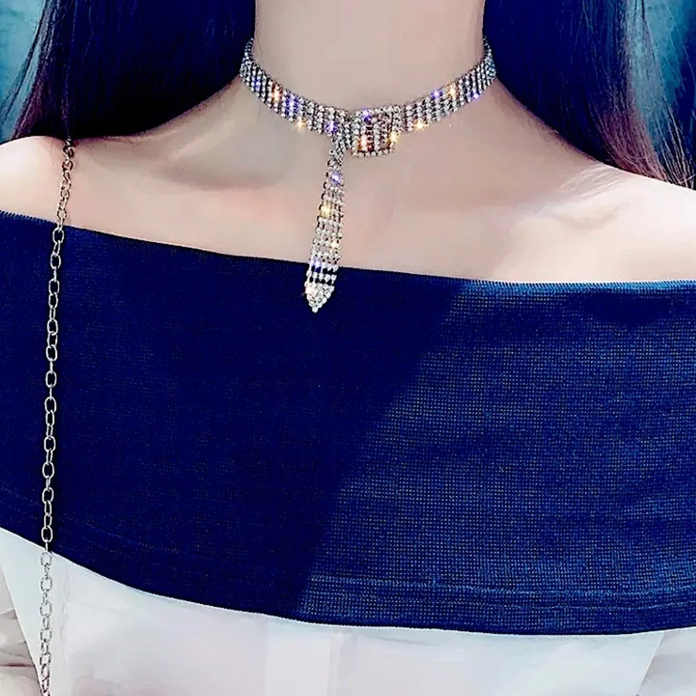 Silver Belt Buckle Crystal Rhinestone Choker